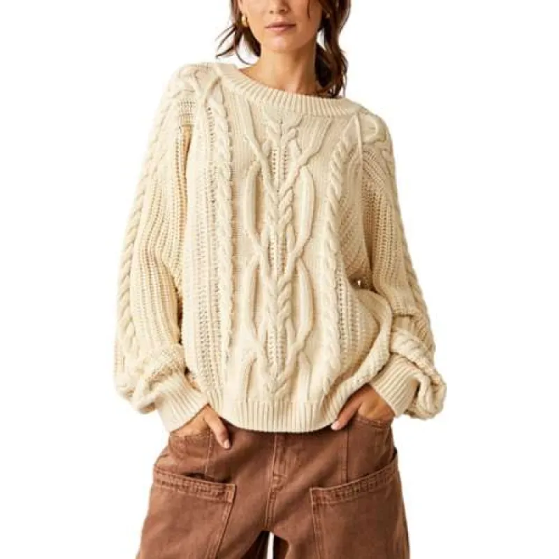 Free People FRANKIE CABLE SWEATER - IVORY sold by Sun Diego Boardshops