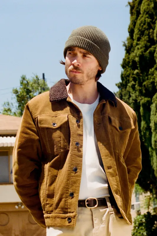 Builders Cable Stretch Sherpa Lined Trucker Jacket - Khaki Cord sold by Sun Diego Boardshops