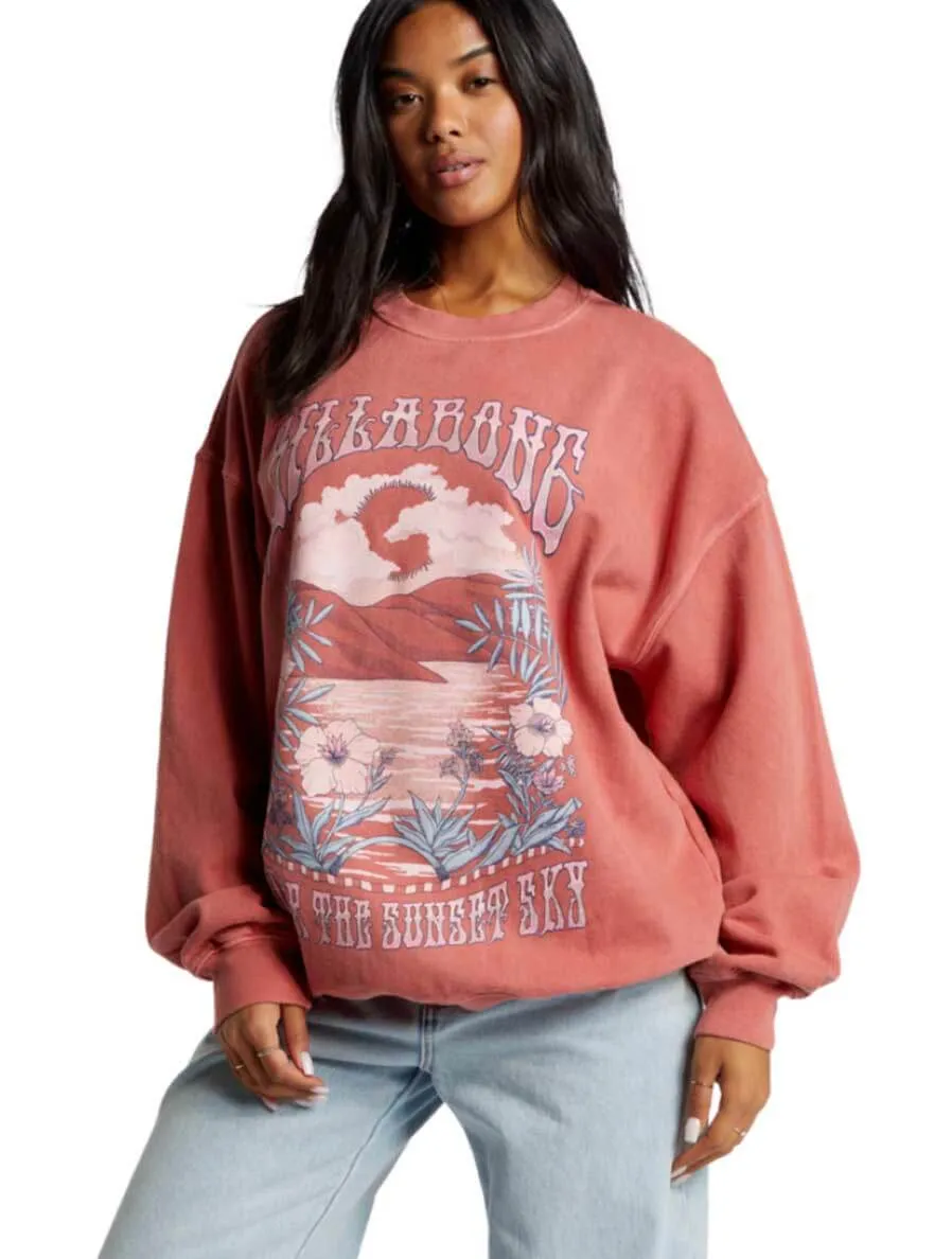 Billabong Ride In Oversized Crewneck Sweatshirt - RED CLAY sold by Sun Diego Boardshops