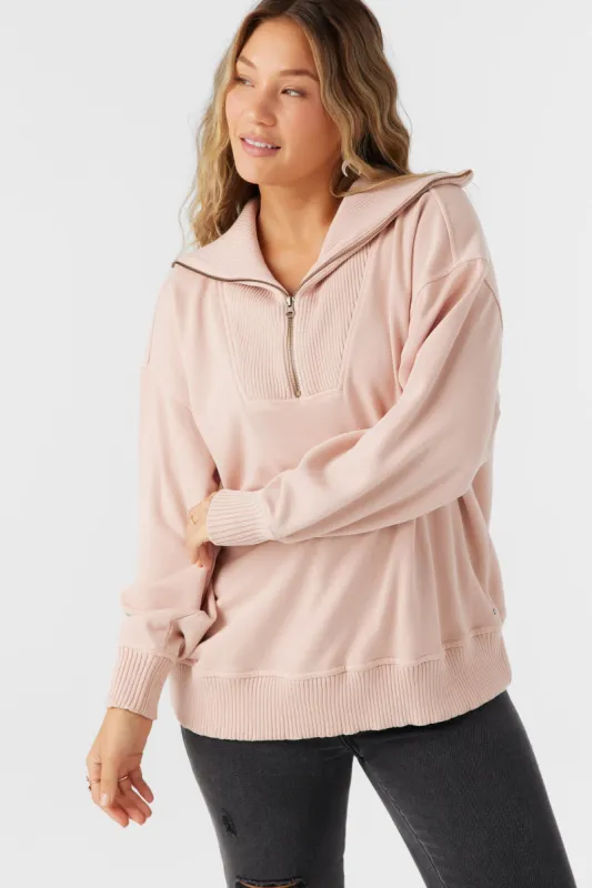 O'neill KARMA FRENCH TERRY HALF ZIP PULLOVER - ROSE DUST sold by Sun Diego Boardshops