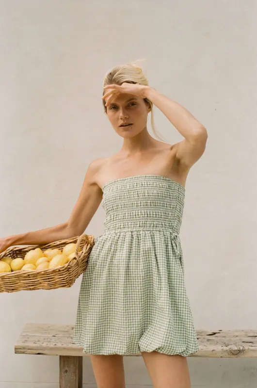 Rhythm Lana Gingham Bubble Dress - GREEN sold by Sun Diego Boardshops