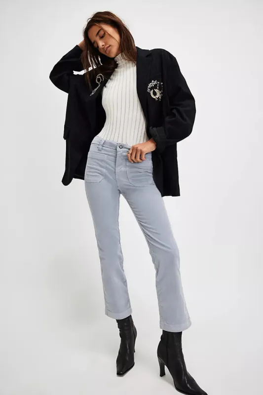 Free People High Time Velvet Kick Flare Pants - PEARL BLUE sold by Sun Diego Boardshops