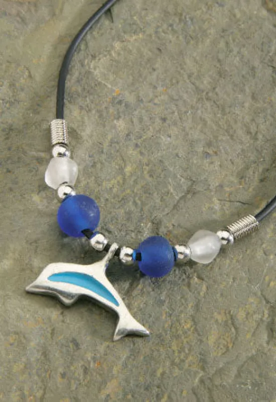 MAUNA KAI Pewter Enamel Dolphin Rubber Cord Necklace - ASSORTED sold by Sun Diego Boardshops