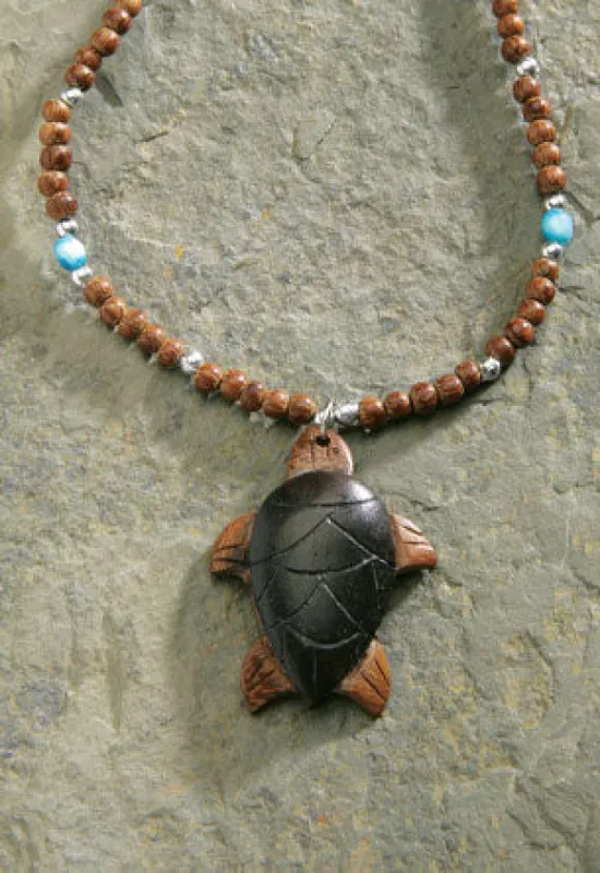 MAUNA KAI Turtle Carving Wood Beaded Cord Necklace - ASSORTED sold by Sun Diego Boardshops