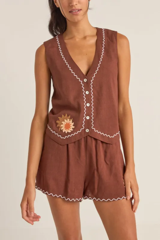 Rhythm Solis Embroidered Vest - CHOCOLATE sold by Sun Diego Boardshops