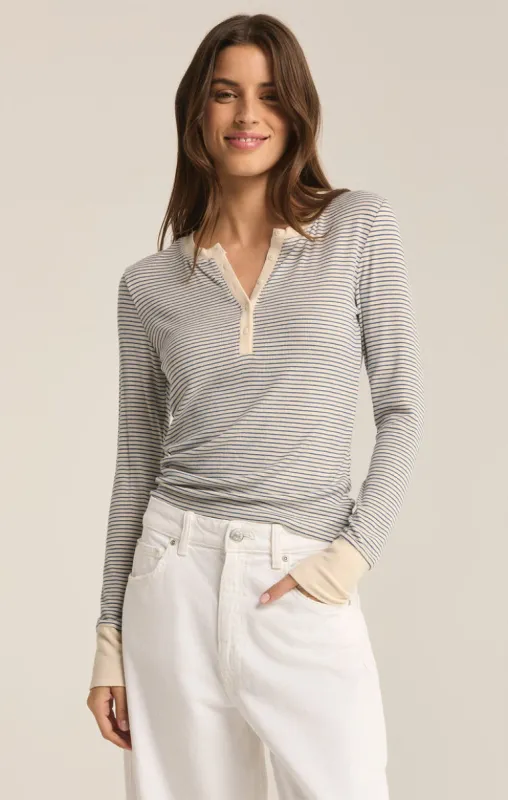 Z-Supply Scarlett Stripe Rib Henley - SEA SALT sold by Sun Diego Boardshops