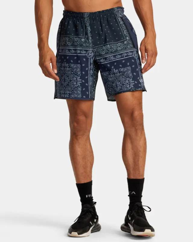 RVCA YOGGER STRETCH 17" ATHLETIC SHORTS - BLACK PATCHWORK sold by Sun Diego Boardshops