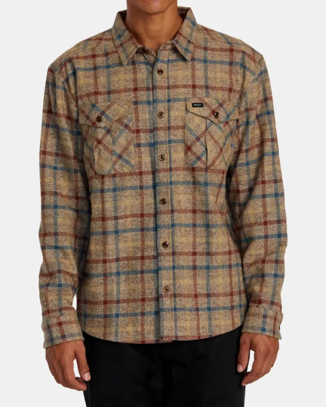 RVCA HUGHES FLANNEL LONG SLEEVE SHIRT - BOMBAY BROWN sold by Sun Diego Boardshops
