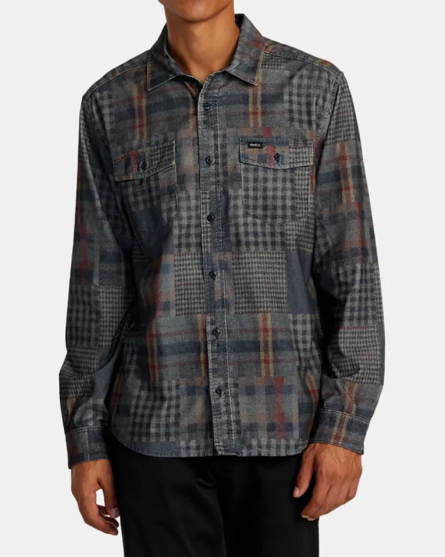 RVCA FREEMAN CORD PRINT LONG SLEEVE SHIRT - NAVY MARINE sold by Sun Diego Boardshops