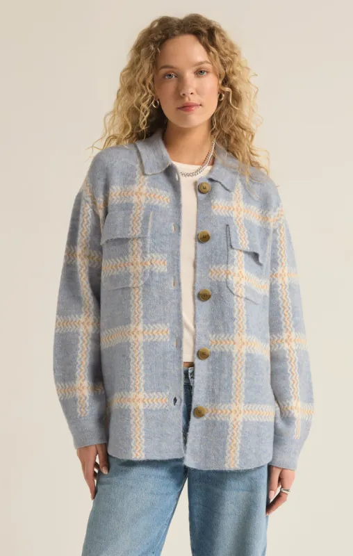 Z-Supply Tyler Plaid Sweater Jacket - LIGHT DENIM sold by Sun Diego Boardshops