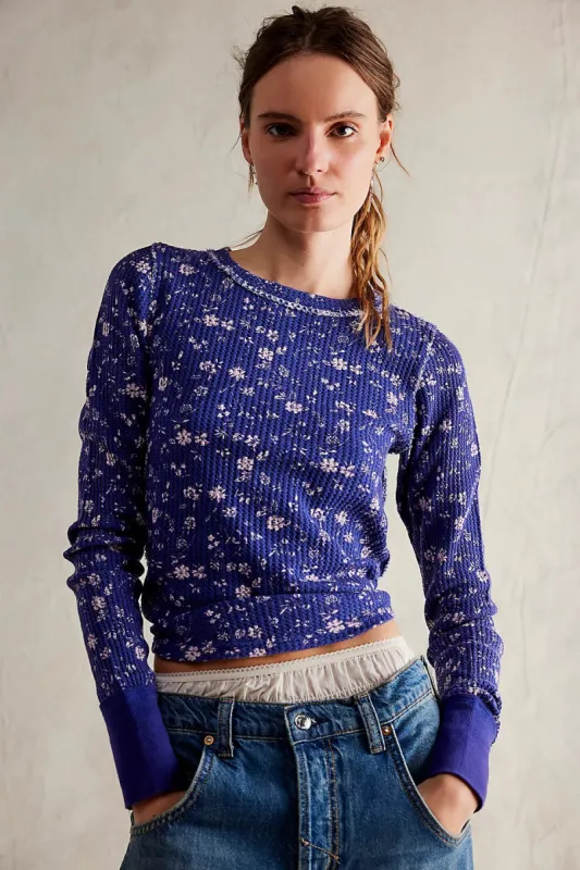 Free People We The Free Pretty Little Thermal - NAVY COMBO sold by Sun Diego Boardshops