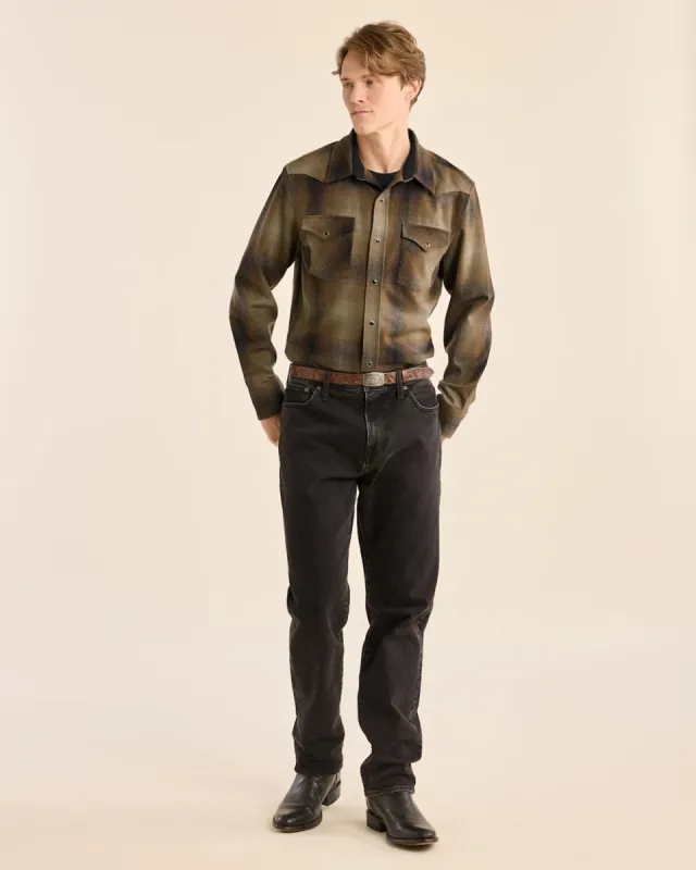 Pendleton MEN'S PLAID SNAP-FRONT WESTERN CANYON SHIRT - OLIVE/BROWN OMBRE made by Pendleton