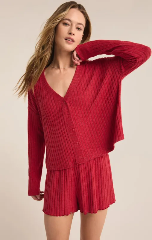 Z-Supply Mara Long Sleeve Cardigan Top - HAUTE RED sold by Sun Diego Boardshops