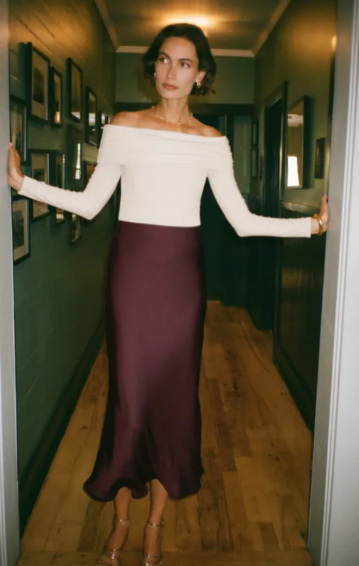 Z-Supply Europa Luxe Sheen Midi Skirt - BERRY WINE sold by Sun Diego Boardshops