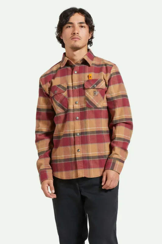Brixton Builders Bowery Stretch Water Resistant L/S Flannel - WOODSMOKE/CORDOVAN RED/WASHED BLACK sold by Sun Diego Boardshops