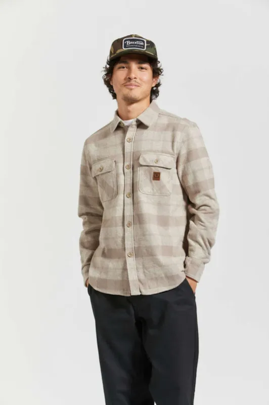 Brixton Bowery Heavyweight L/S Flannel - OFF WHITE/CINDER GREY sold by Sun Diego Boardshops