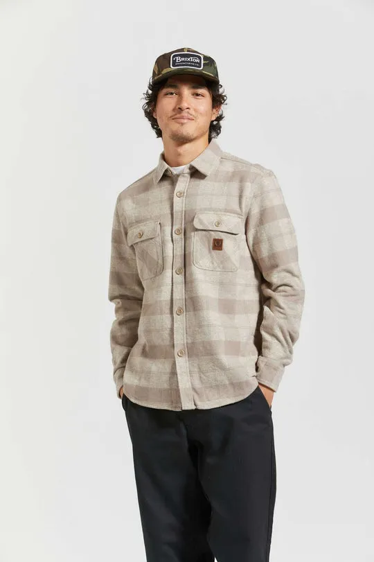 Brixton Bowery Heavyweight L/S Flannel - OFF WHITE/CINDER GREY sold by Sun Diego Boardshops