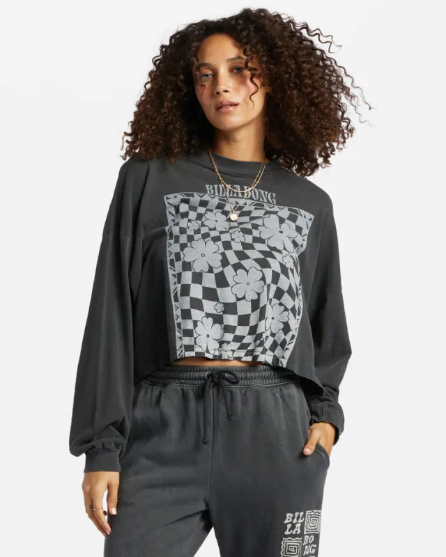 Billabong Beach Boyfriend Long Sleeve Crop Top - BLACK PEBBLE sold by Sun Diego Boardshops