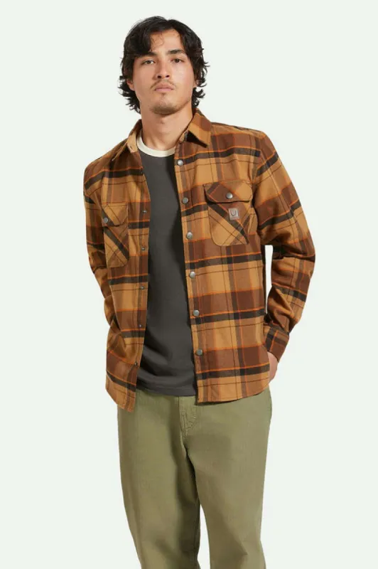 Brixton Builders Bowery Stretch Water Resistant L/S Flannel - BURRO BROWN PINECONE BROWN BLACK sold by Sun Diego Boardshops