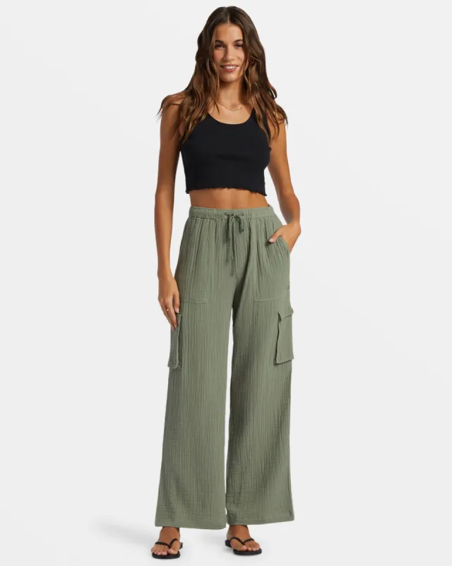 Roxy Precious Cargo Gauze High Waisted Pants - AGAVE GREEN sold by Sun Diego Boardshops