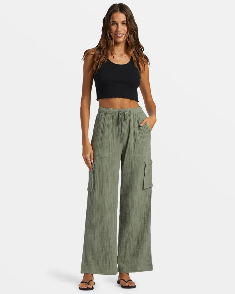 Roxy Precious Cargo Gauze High Waisted Pants - AGAVE GREEN sold by Sun Diego Boardshops