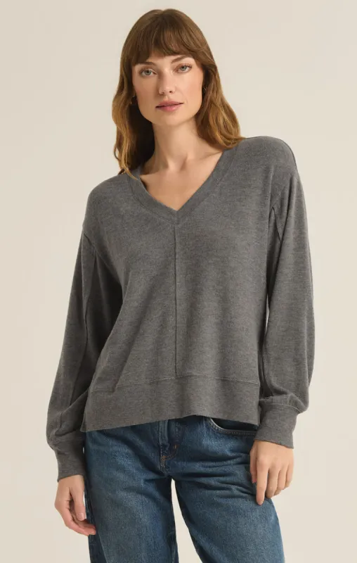 Z-Supply Wilder Cloud V-Neck Long Sleeve Top - CHARCOAL HEATHER sold by Sun Diego Boardshops