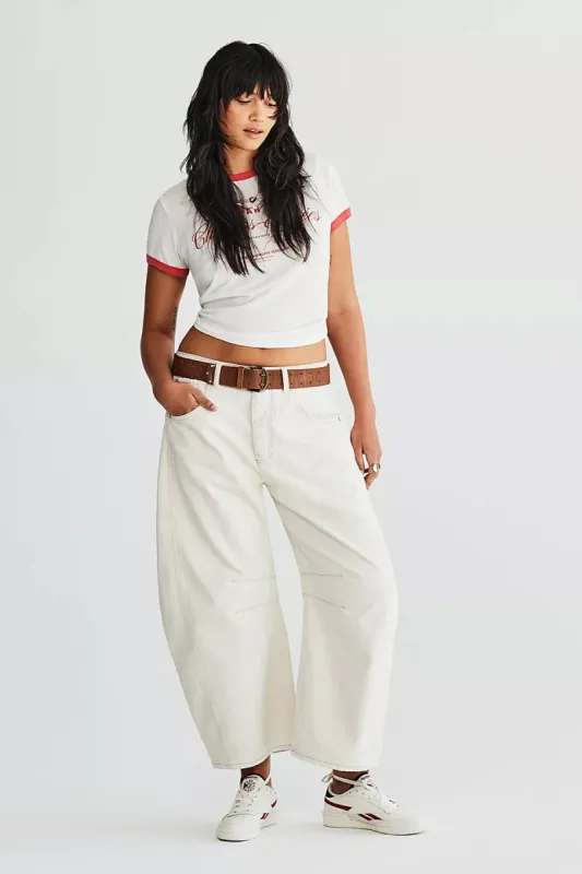 Free People We The Free Good Luck Mid-Rise Barrel Jeans - MILK sold by Sun Diego Boardshops
