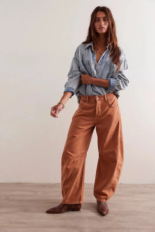 Free People We The Free Good Luck Mid-Rise Barrel Jeans - GINGER ROOT sold by Sun Diego Boardshops