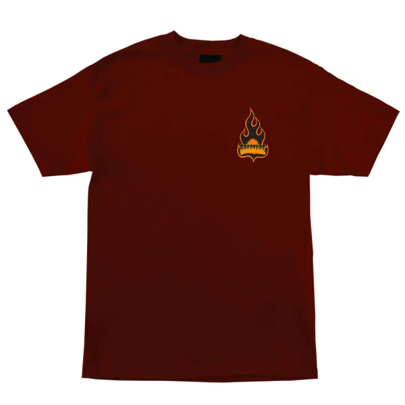 Creature Skateboards Logo Flame Men's Creature T-Shirt - BURGUNDY sold by Sun Diego Boardshops
