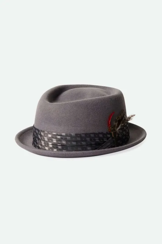 Brixton Stout Pork Pie Hat - LIGHT GREY/GREY DIAMOND sold by Sun Diego Boardshops