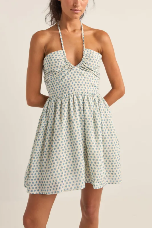 Rhythm Harper Halter Mini Dress - BLUE FLORAL sold by Sun Diego Boardshops