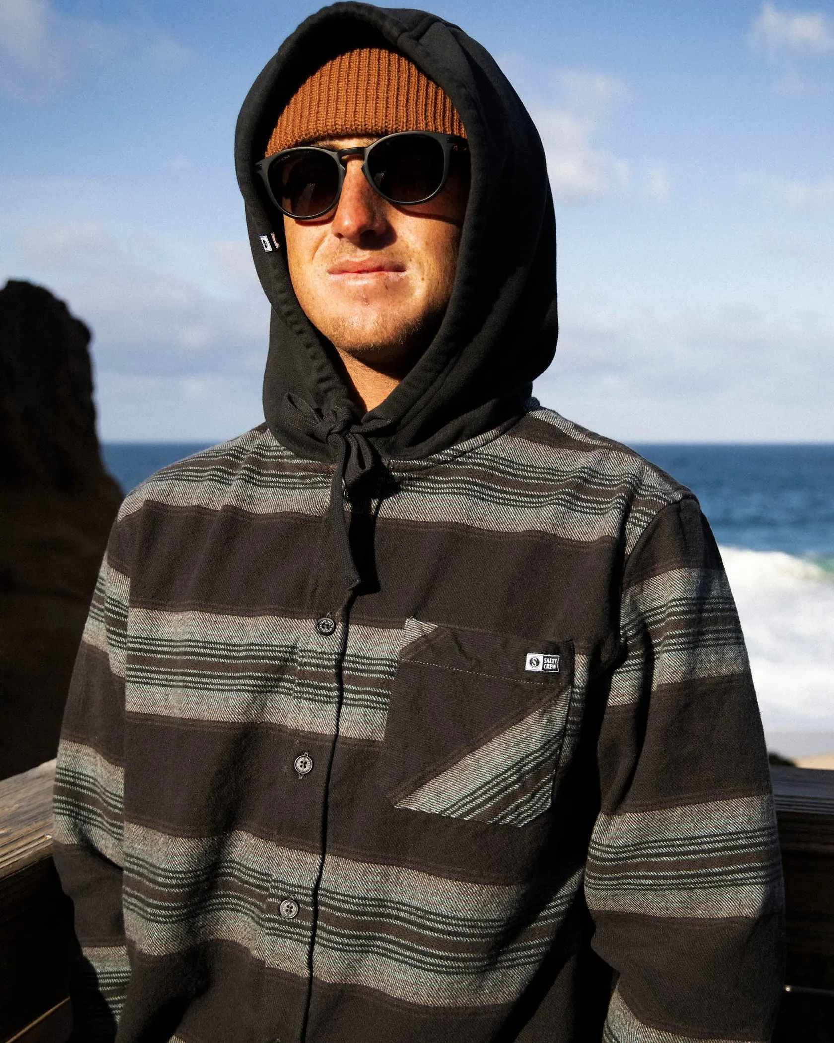 Salty Crew Outback Hooded Flannel - COAL sold by Sun Diego Boardshops