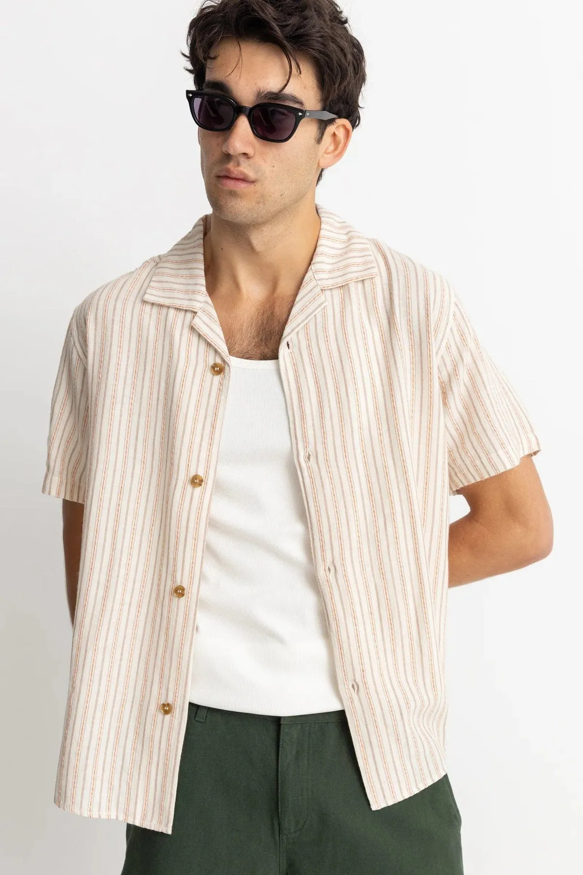 Rhythm Vacation Stripe Short Sleeve Shirt - NATURAL sold by Sun Diego Boardshops