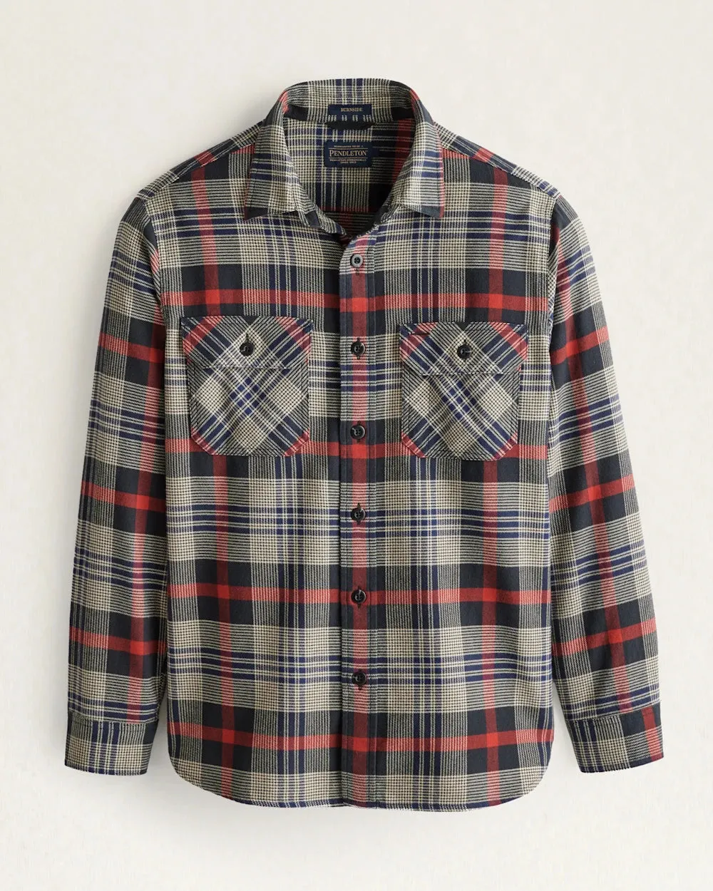 Pendleton MEN'S PLAID BURNSIDE DOUBLEBRUSHED FLANNEL SHIRT - BLACK/NAVY/RED PLAID sold by Sun Diego Boardshops