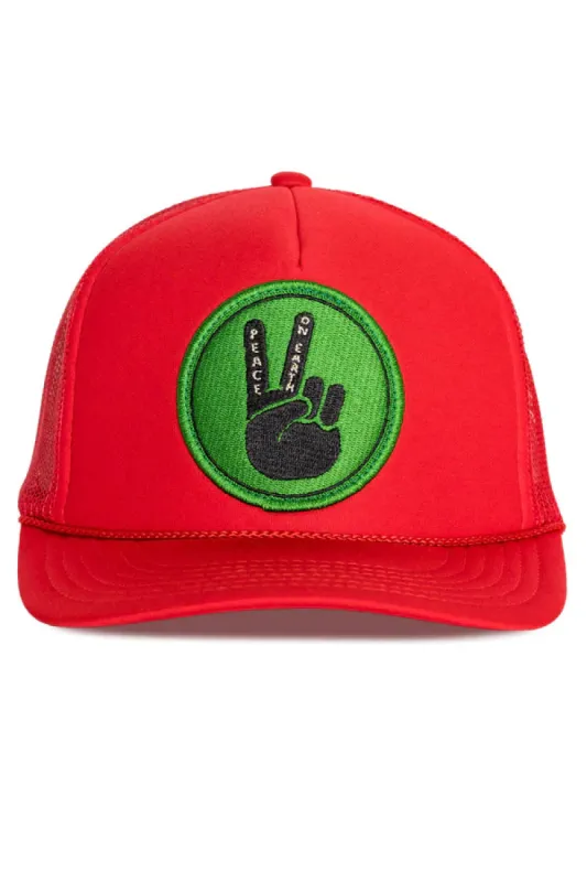 That Friday Feeling Peace On Earth Trucker Hat - RED sold by Sun Diego Boardshops