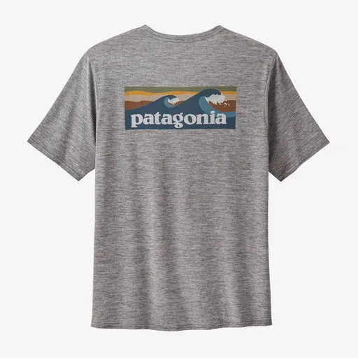 Patagonia Men's Capilene Cool Daily Graphic Shirt - Waters - BOARDSHORT LOGO ABALONE BLUE: FEATHER GREY sold by Sun Diego Boardshops
