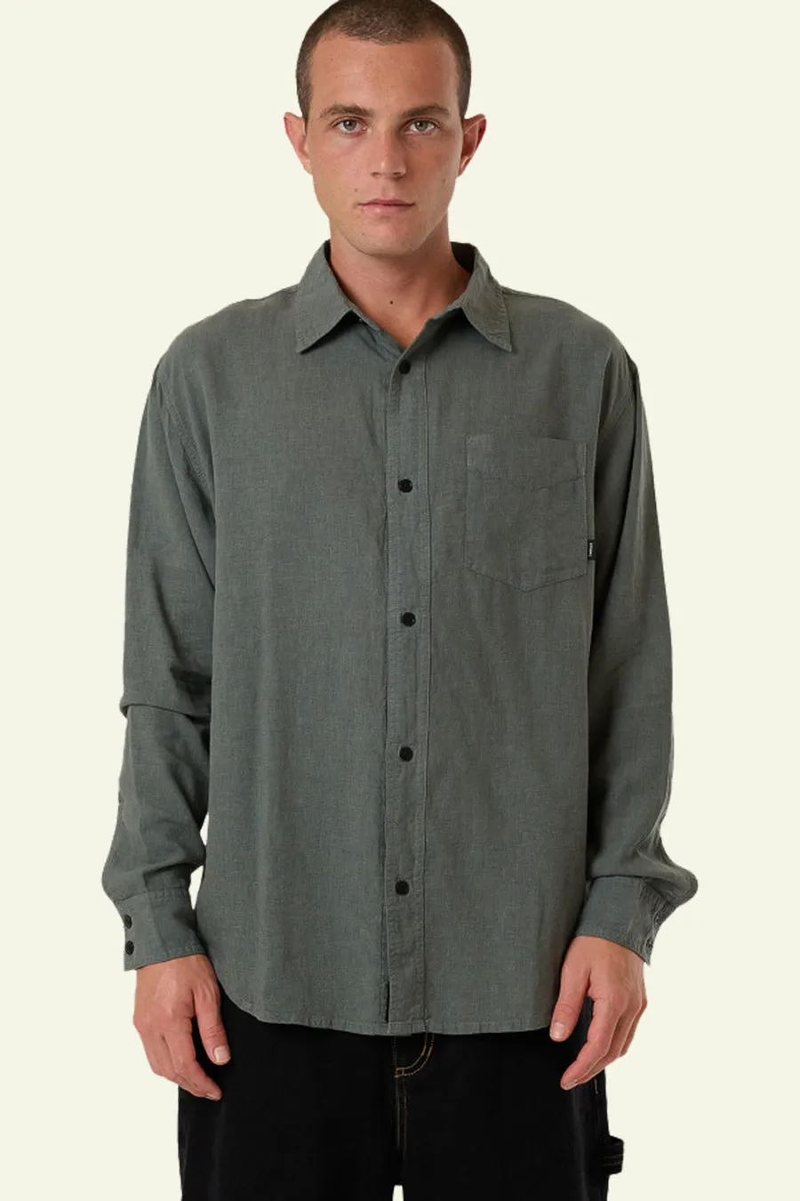 THRILLS Hemp Minimal Thrills Oversized Long Sleeve Shirt - DARK FOREST sold by Sun Diego Boardshops