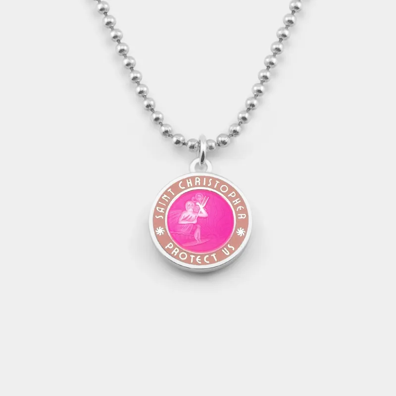 GETBACK SUPPLY Medium St. Christopher Medal Necklace - FUSCHIA/PINK sold by Sun Diego Boardshops