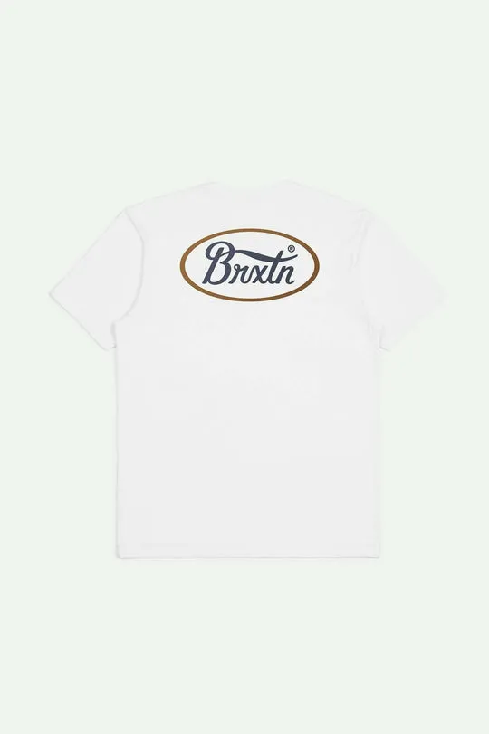 Brixton Parsons S/S Tailored T-Shirt - WHITE/WASHED NAVY/BROWN sold by Sun Diego Boardshops