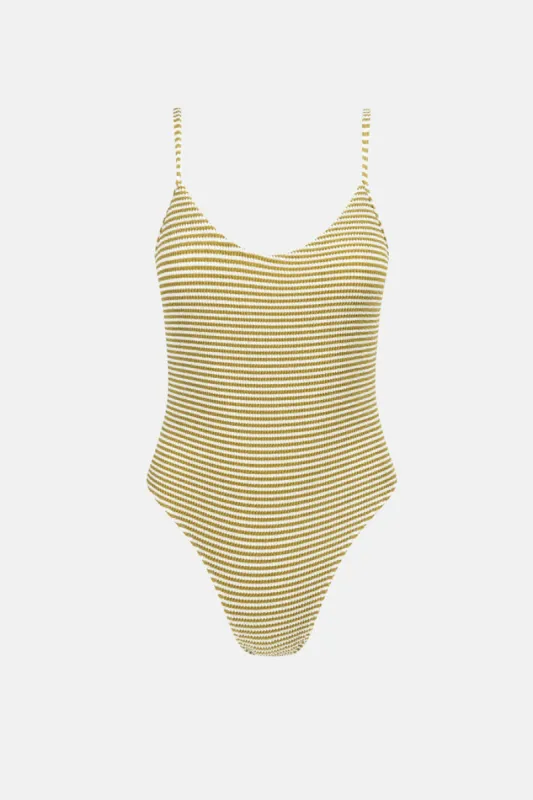 Rhythm Cove Stripe Cross Back One Piece - OLIVE sold by Sun Diego Boardshops