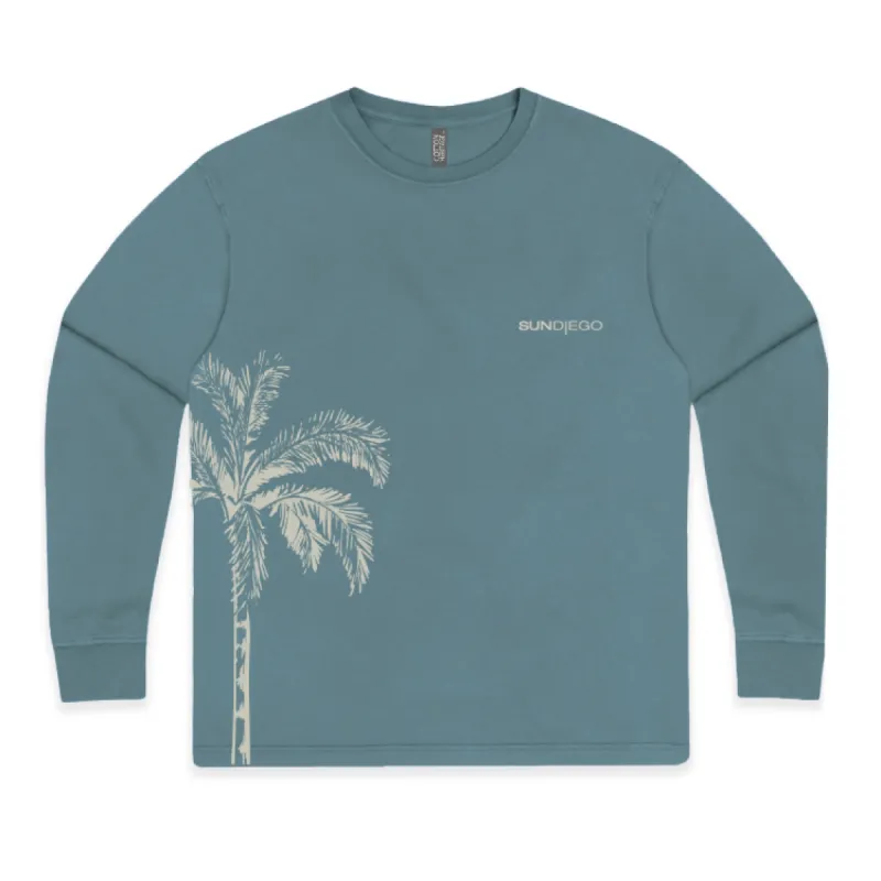 SunDiego Hot Palm Heavyweight Long Sleeve Tee - Dusty Teal sold by Sun Diego Boardshops