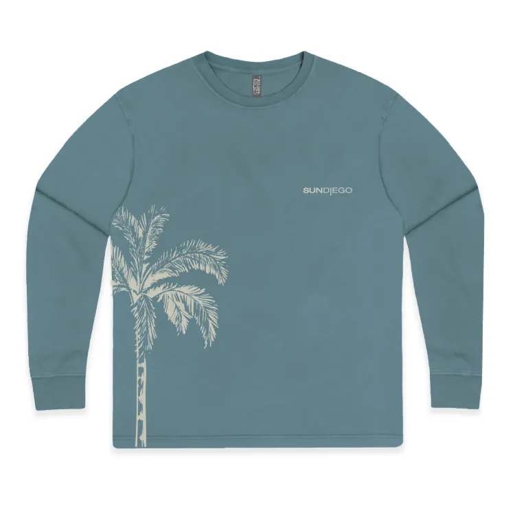 SunDiego Hot Palm Heavyweight Long Sleeve Tee - Dusty Teal sold by Sun Diego Boardshops