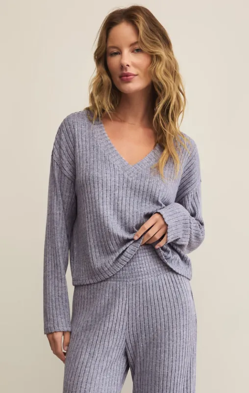 Z-Supply Valentina Rib Long Sleeve Top - WORN BLUE sold by Sun Diego Boardshops
