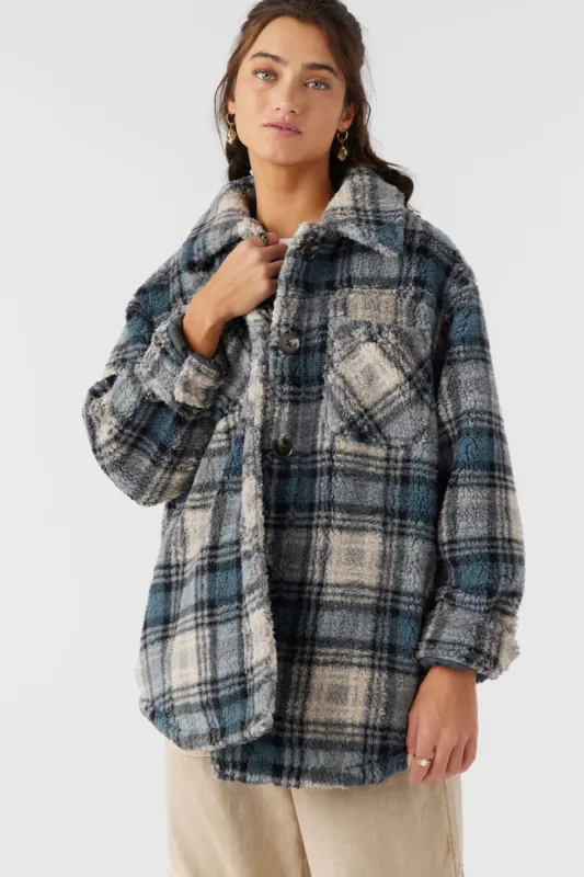 O'Neill HEATH PLAID HIGH PILE OVERSIZED FLEECE JACKET - SLATE made by O'Neill