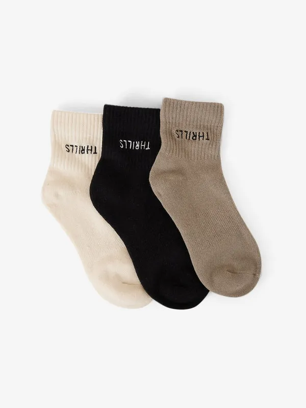 THRILLS Minimal Thrills 3 Pack Socks - BRINDLE/BLACK/HERITAGE WHITE sold by Sun Diego Boardshops