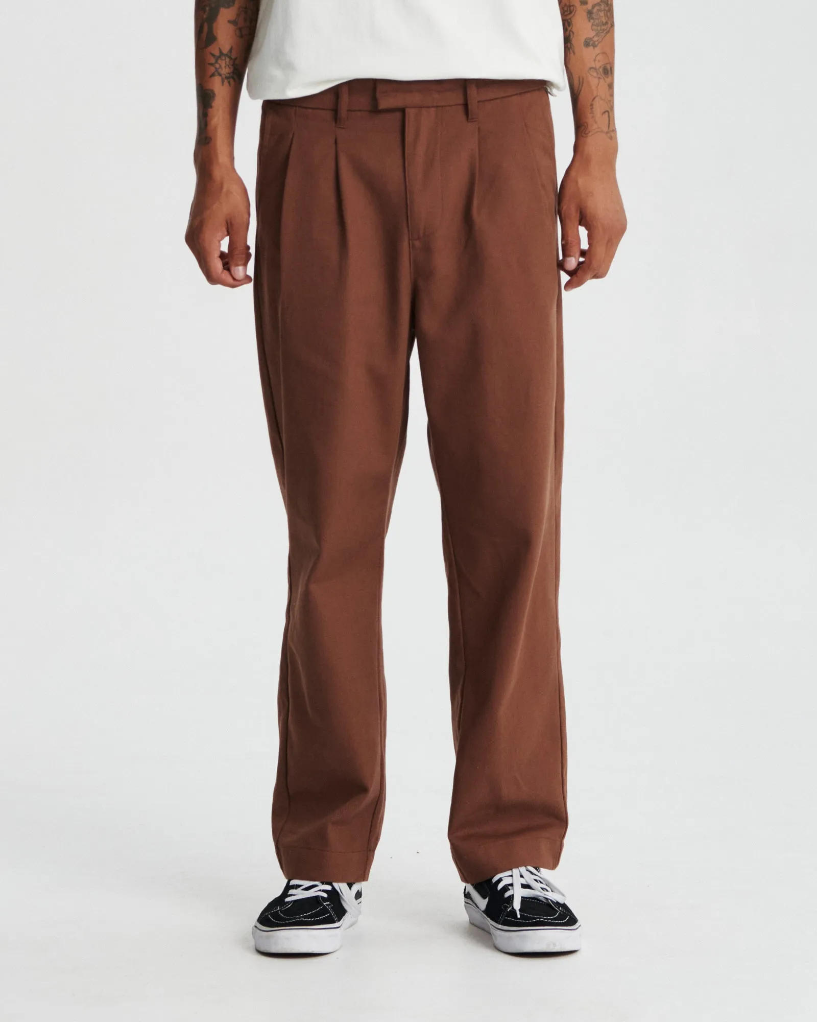 Critical Slide Harro Twill Pleat Pant - BROWN sold by Sun Diego Boardshops