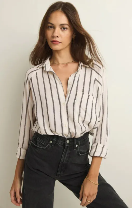 Z-Supply Perfect Linen Stripe Top - BLACK sold by Sun Diego Boardshops