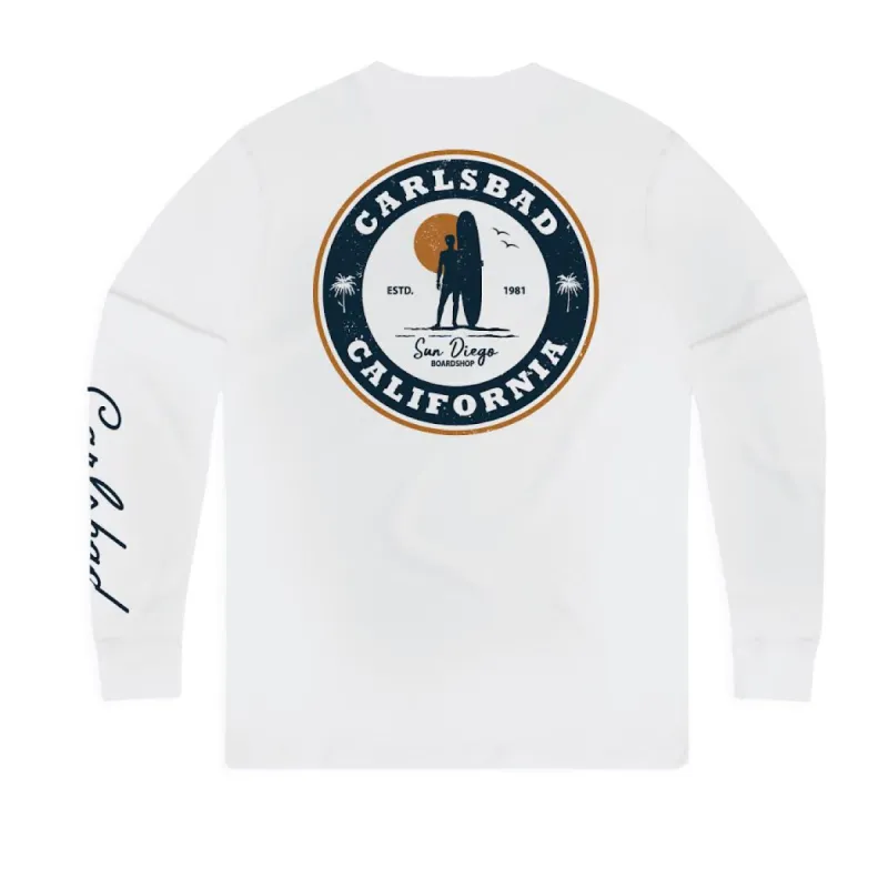 Sun Diego Carlsbad Surf Check Long Sleeve Tee - WHITE sold by Sun Diego Boardshops