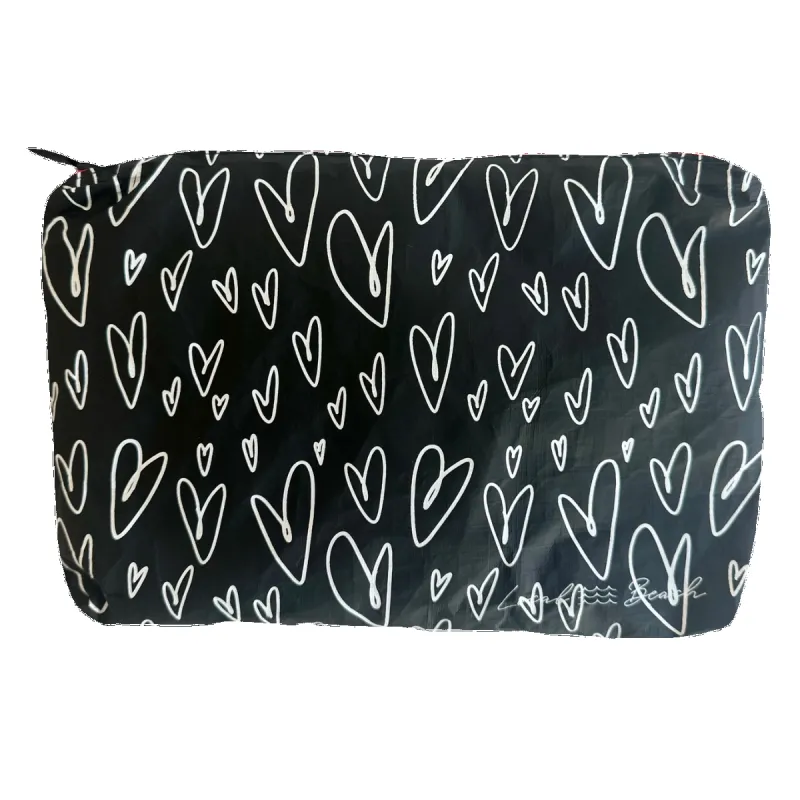 Local Beach Love Collection Heart Water Resistant Tyvek Printed Pouch - BLACK sold by Sun Diego Boardshops