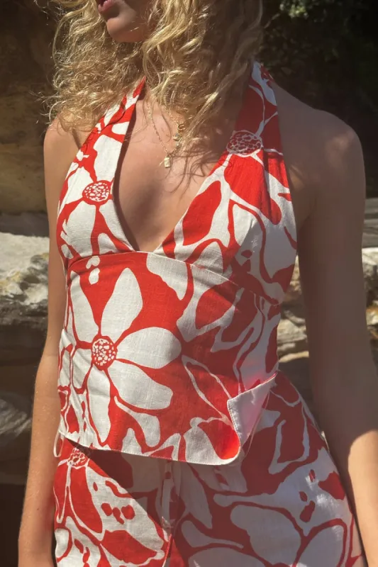 Rhythm Poppy Floral Halter Top - RED sold by Sun Diego Boardshops